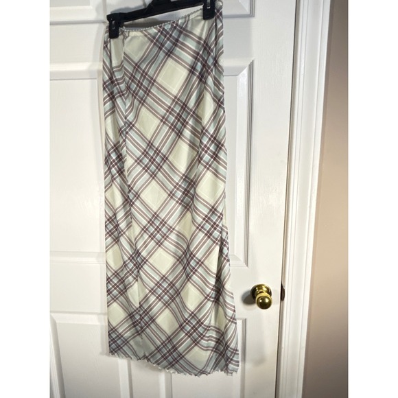 Altar'd State Plaid Maxi Skirt M Green Multi Flowy Side Slit - Picture 9 of 9